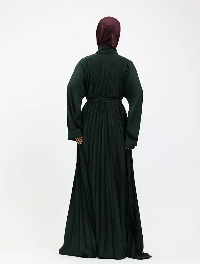 Green Pleated Silhouette Abaya